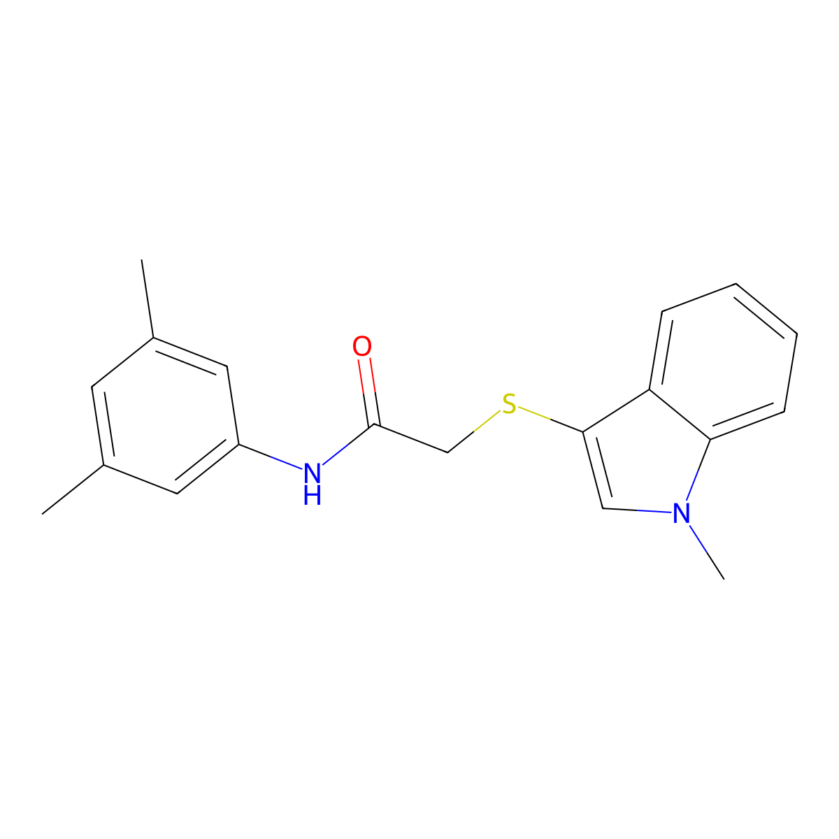 N-(3,5-dimethylphenyl)-2-(1-methylindol-3-yl)sulfanylacetamide molecular structure, CAS 681280-10-4