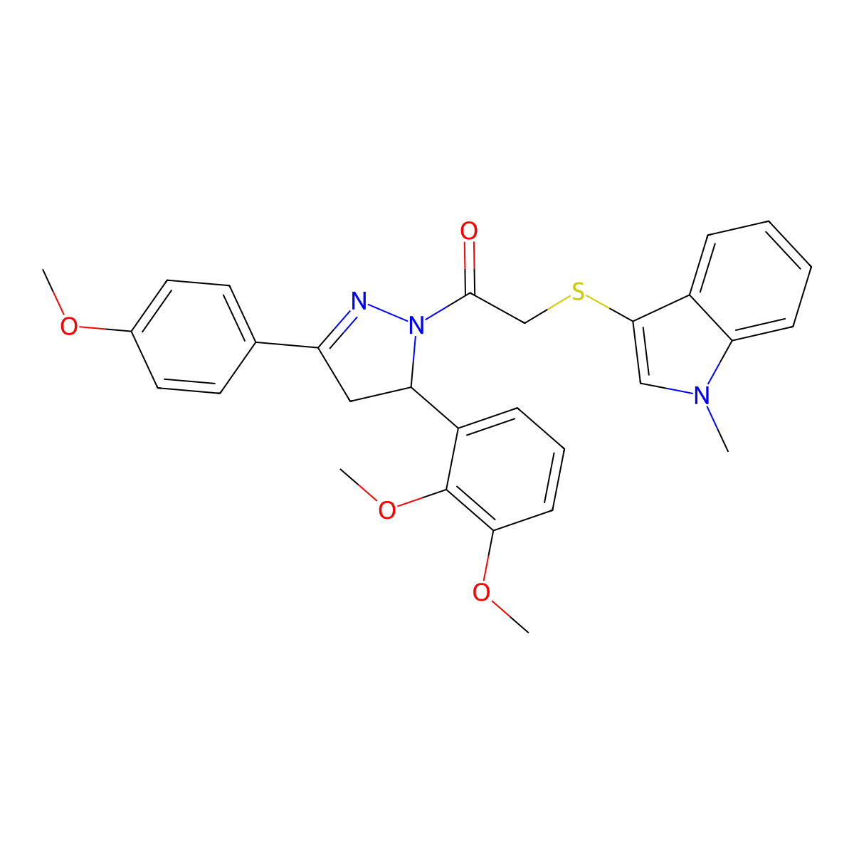 1-[3-(2,3-Dimethoxyphenyl)-5-(4-methoxyphenyl)-3,4-dihydropyrazol-2-yl]-2-(1-methylindol-3-yl)sulfanylethanone molecular structure, CAS 681280-17-1