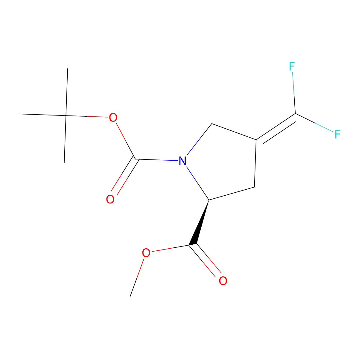 1-(tert-butyl) 2-methyl (S)-4-(difluoromethylene)pyrrolidine-1,2-dicarboxylate molecular structure, CAS 681283-18-1