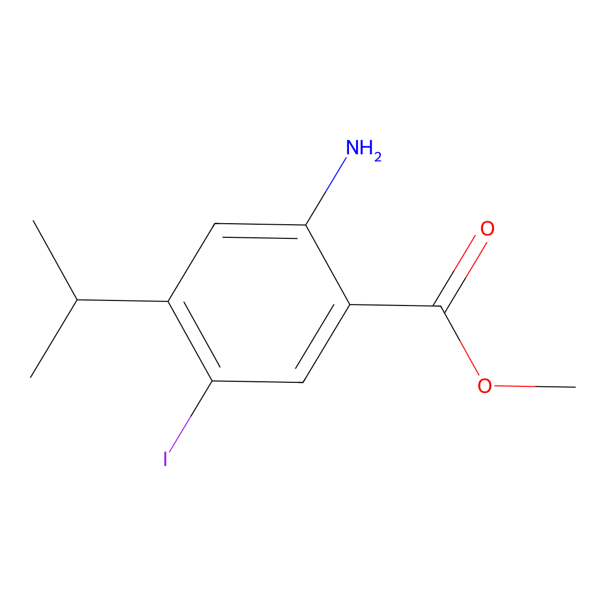 Methyl 2-amino-5-iodo-4-isopropylbenzoate molecular structure, CAS 681292-74-0