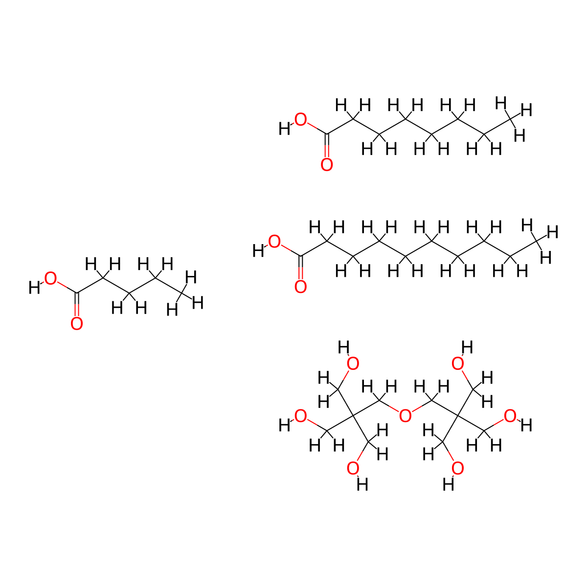 Decanoic acid, ester with 2,2'-(oxybis(methylene))bis(2-(hydroxymethyl)-1,3-propanediol) octanoate pentanoate molecular structure, CAS 68130-24-5