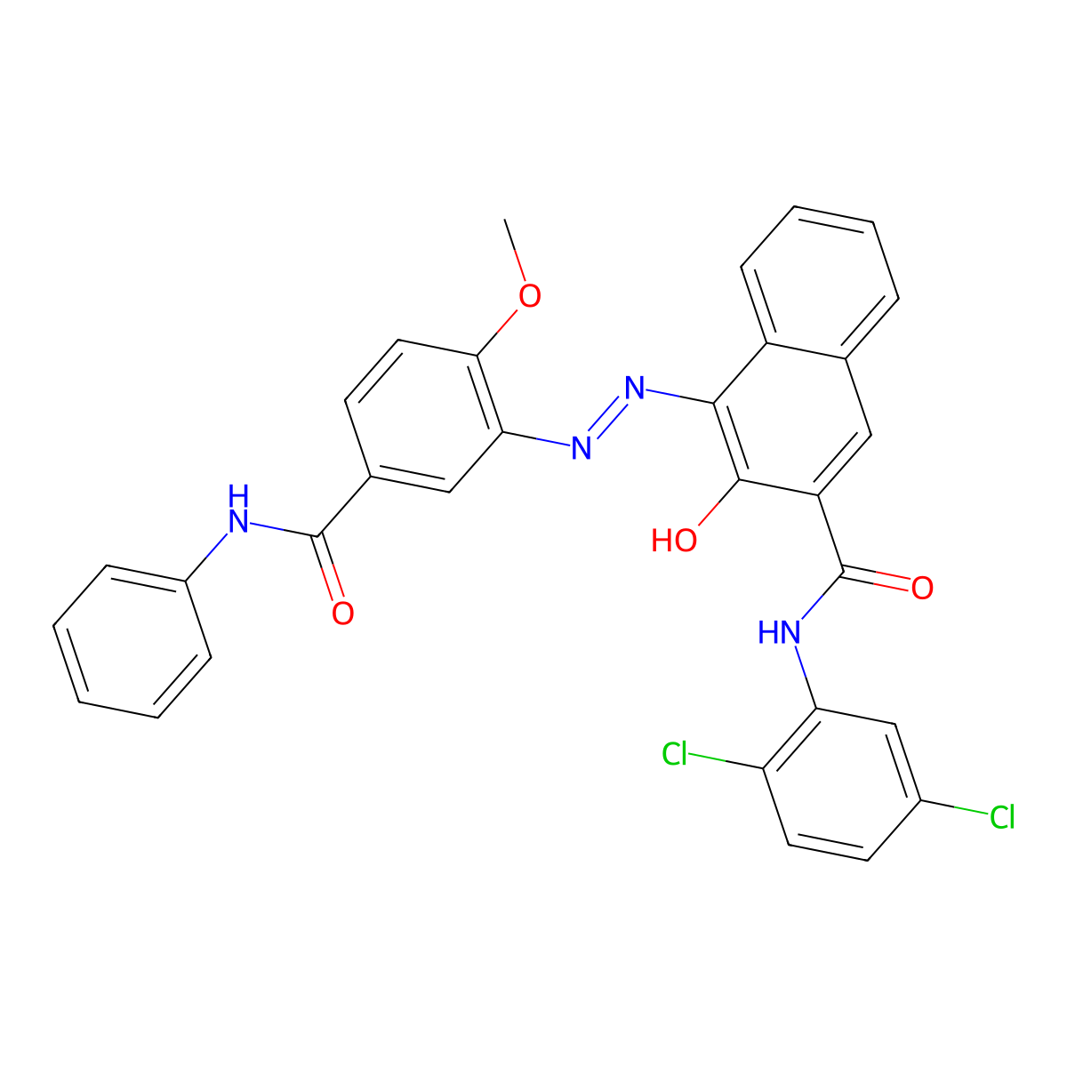 2-Naphthalenecarboxamide, N-(2,5-dichlorophenyl)-3-hydroxy-4-(2-(2-methoxy-5-((phenylamino)carbonyl)phenyl)diazenyl)- molecular structure, CAS 68133-42-6