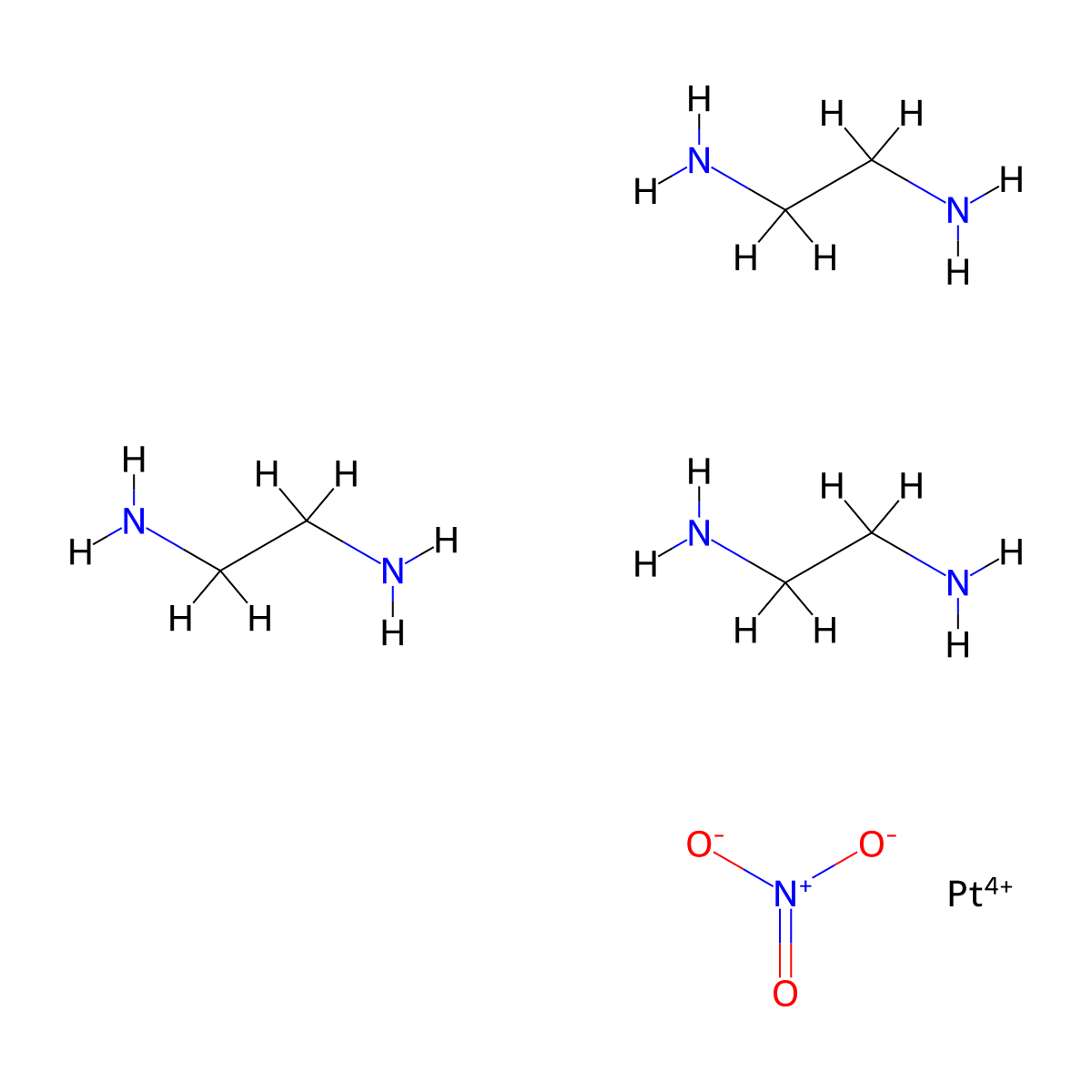 Platinum(4+), tris(1,2-ethanediamine-kappaN1,kappaN2)-, (OC-6-11)-, nitrate (1:4) molecular structure, CAS 68133-89-1