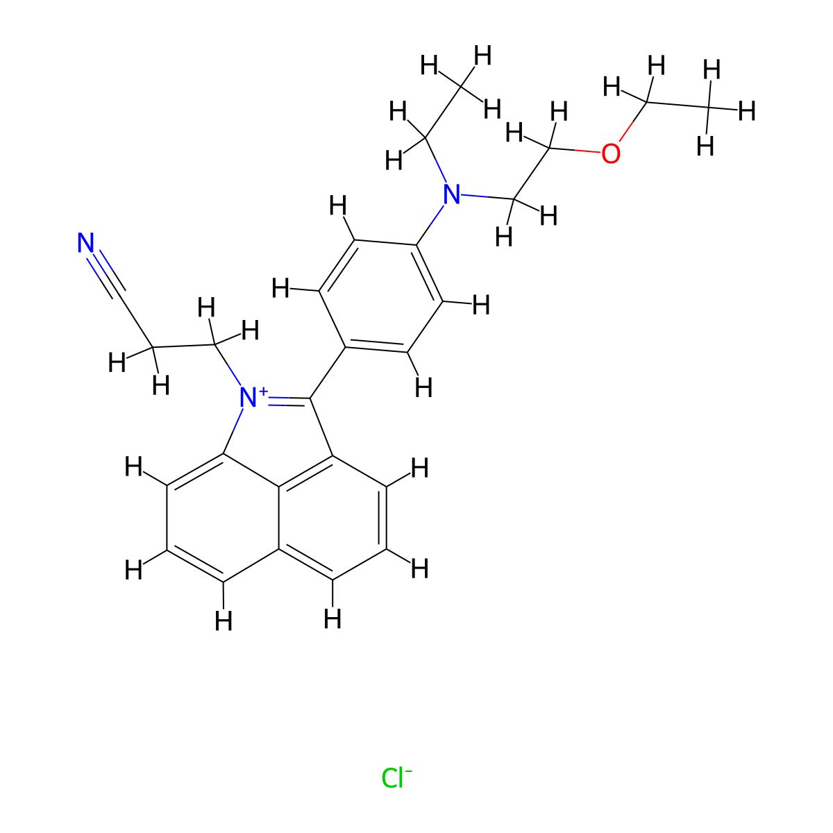 Benz[cd]indolium, 1-(2-cyanoethyl)-2-[4-[(2-ethoxyethyl)ethylamino]phenyl]-, chloride (1:1) molecular structure, CAS 68134-32-7