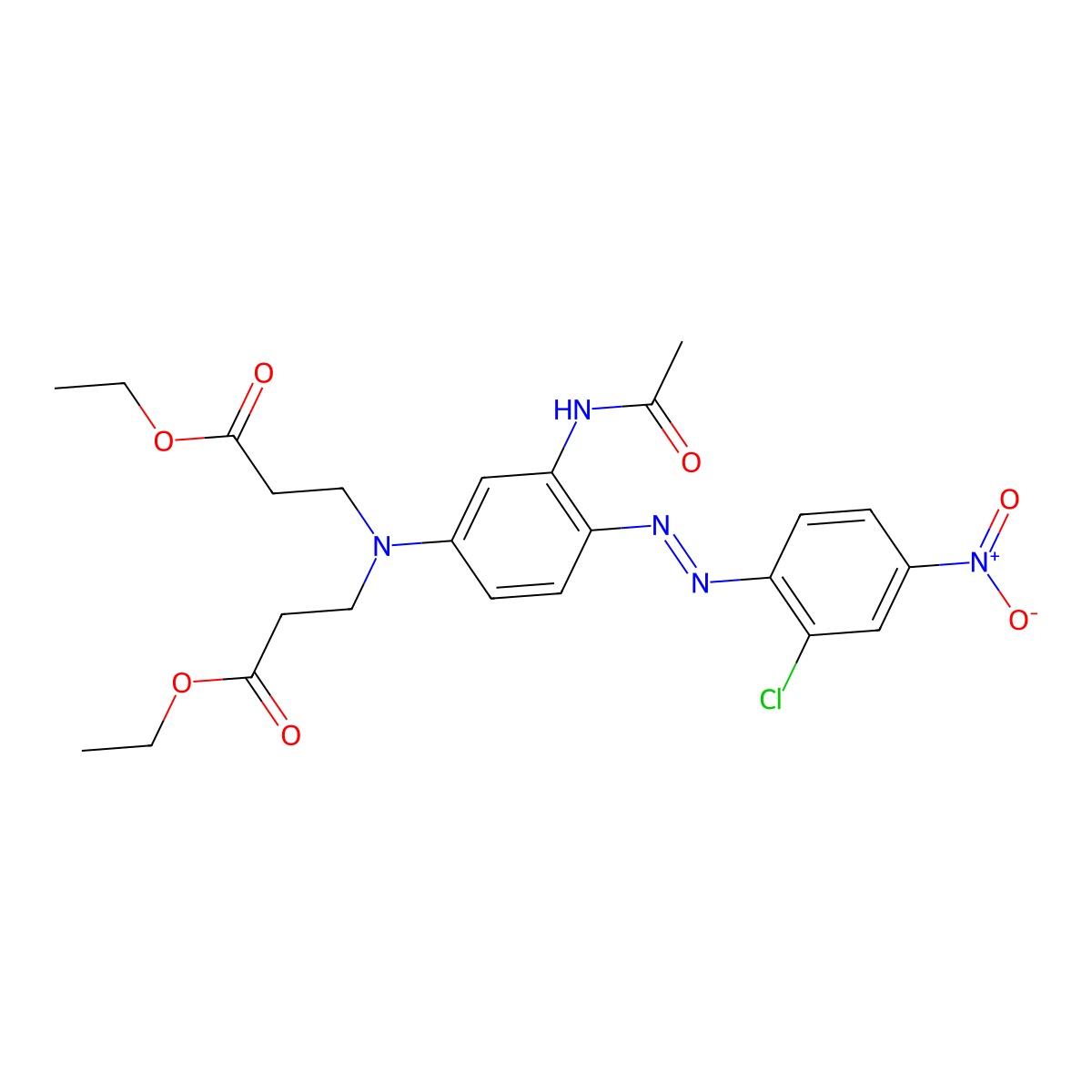 beta-Alanine, N-(3-(acetylamino)-4-(2-(2-chloro-4-nitrophenyl)diazenyl)phenyl)-N-(3-ethoxy-3-oxopropyl)-, ethyl ester molecular structure, CAS 68134-40-7