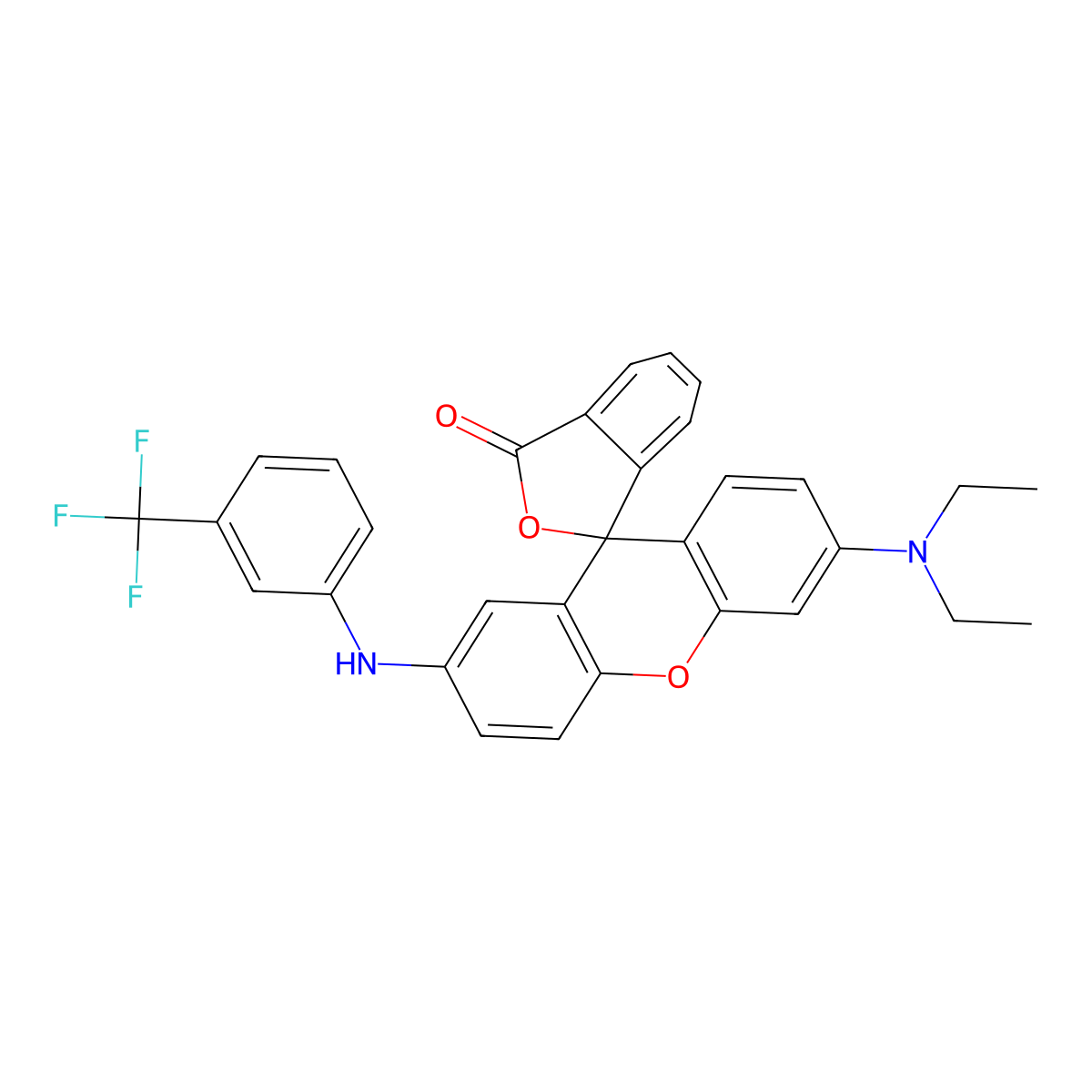 Spiro(isobenzofuran-1(3H),9'-(9H)xanthen)-3-one, 6'-(diethylamino)-2'-((3-(trifluoromethyl)phenyl)amino)- molecular structure, CAS 68134-61-2
