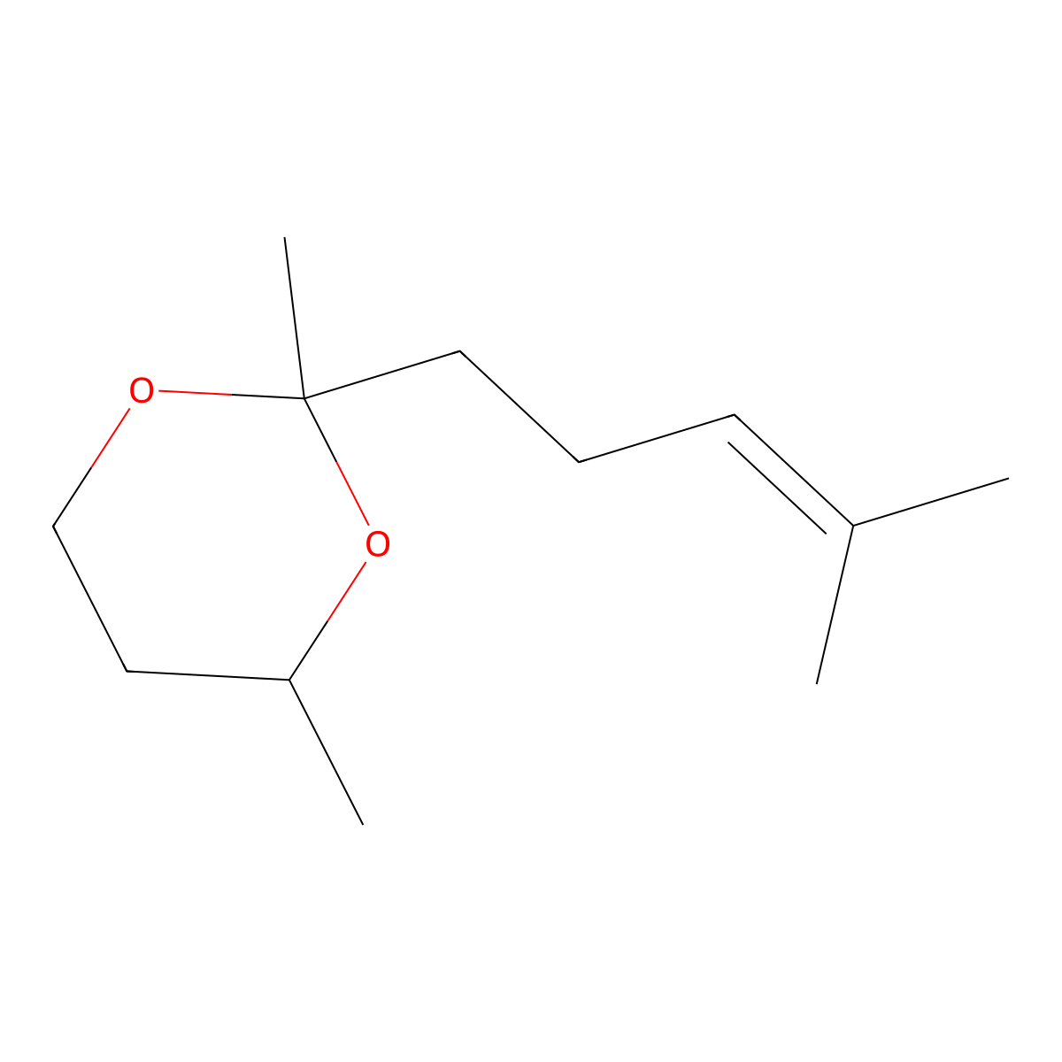 1,3-Dioxane, 2,4-dimethyl-2-(4-methyl-3-penten-1-yl)- molecular structure, CAS 68139-00-4