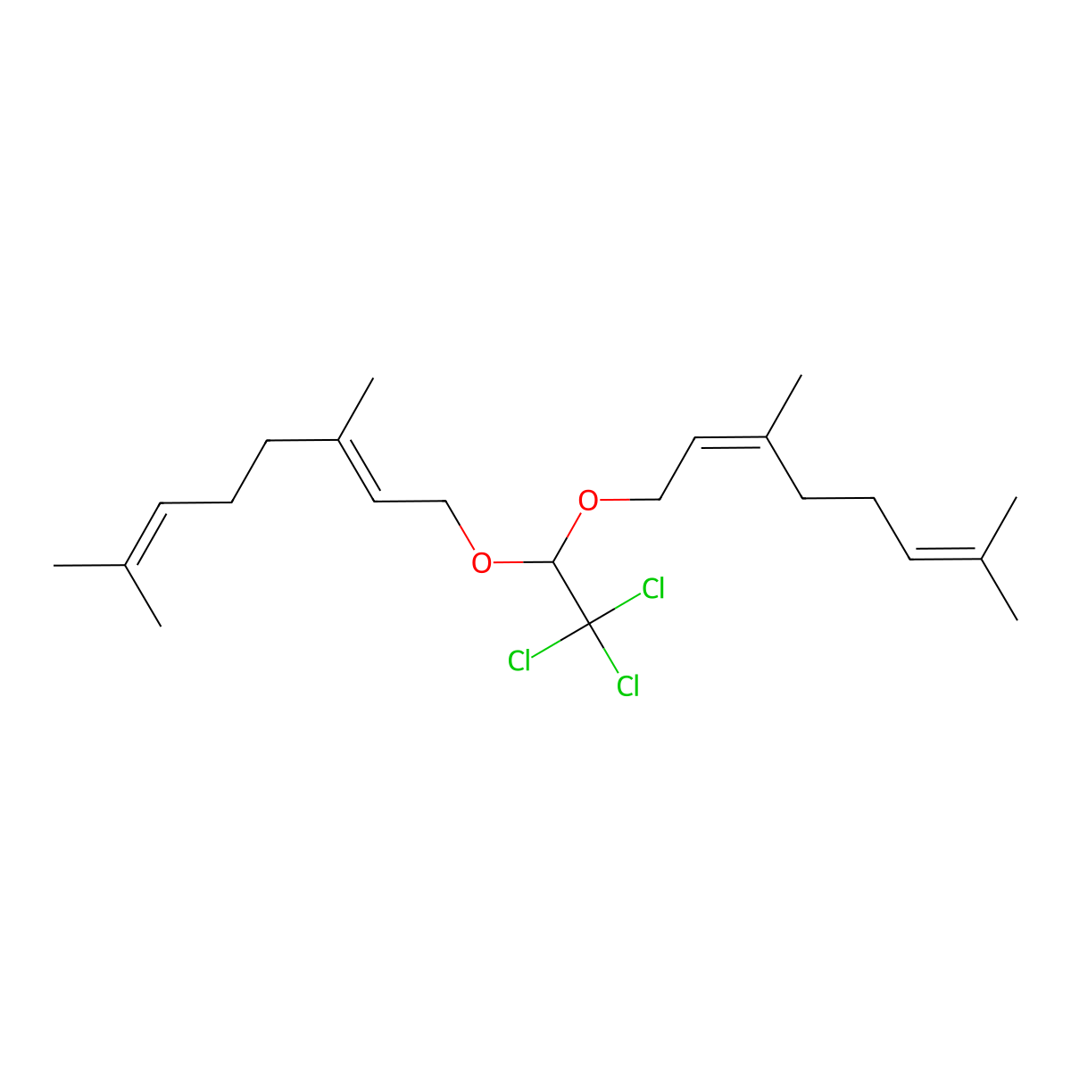 2,6-Octadiene, 1,1'-[(2,2,2-trichloroethylidene)bis(oxy)]bis[3,7-dimethyl-, (2E,2'E)- molecular structure, CAS 68140-44-3