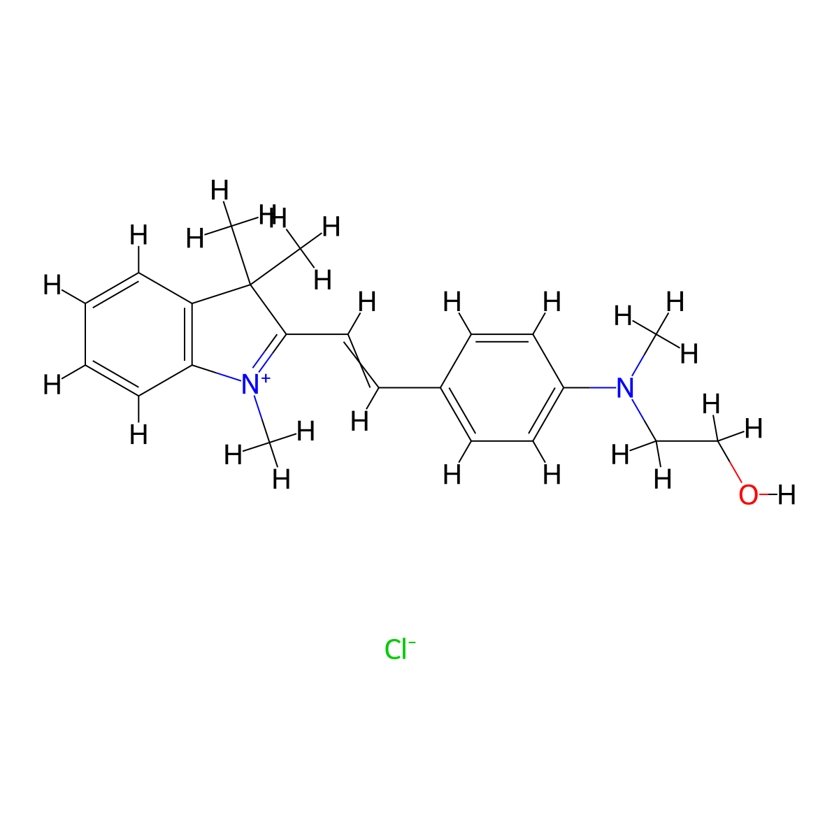 3H-Indolium, 2-(2-(4-((2-hydroxyethyl)methylamino)phenyl)ethenyl)-1,3,3-trimethyl-, chloride (1:1) molecular structure, CAS 68140-79-4
