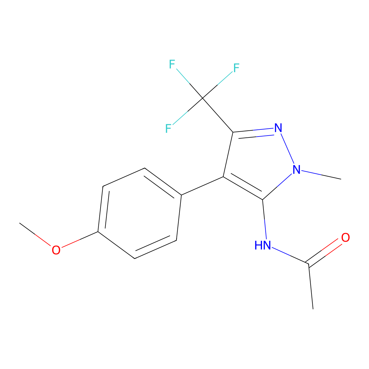 N-[4-(4-methoxyphenyl)-2-methyl-5-(trifluoromethyl)pyrazol-3-yl]acetamide molecular structure, CAS 681428-31-9