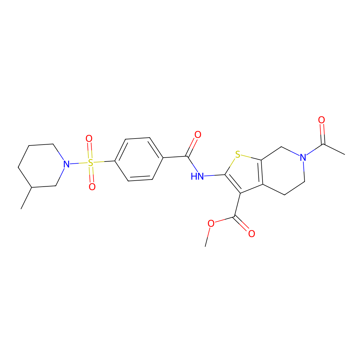 Methyl 6-acetyl-2-(4-((3-methylpiperidin-1-yl)sulfonyl)benzamido)-4,5,6,7-tetrahydrothieno[2,3-c]pyridine-3-carboxylate molecular structure, CAS 681435-79-0