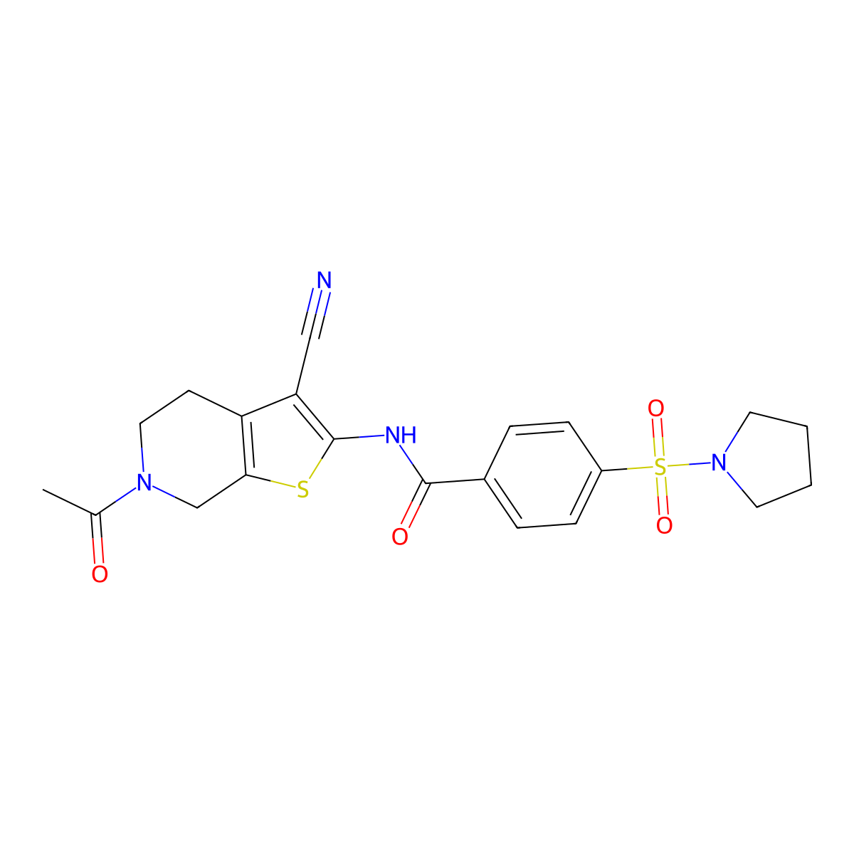 N-(6-acetyl-3-cyano-5,7-dihydro-4H-thieno[2,3-c]pyridin-2-yl)-4-pyrrolidin-1-ylsulfonylbenzamide molecular structure, CAS 681435-97-2