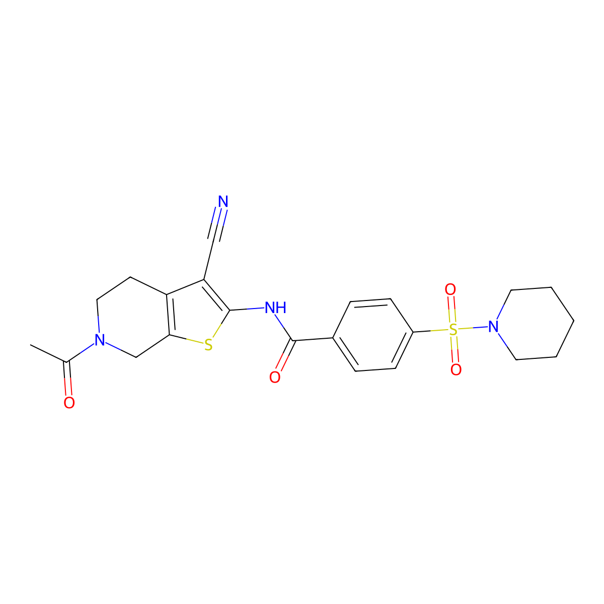 N-(6-acetyl-3-cyano-5,7-dihydro-4H-thieno[2,3-c]pyridin-2-yl)-4-piperidin-1-ylsulfonylbenzamide molecular structure, CAS 681435-98-3
