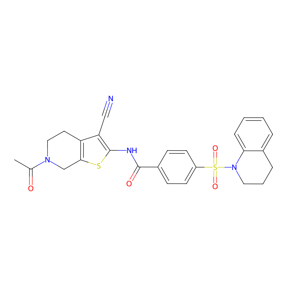 N-(6-acetyl-3-cyano-4,5,6,7-tetrahydrothieno[2,3-c]pyridin-2-yl)-4-((3,4-dihydroquinolin-1(2H)-yl)sulfonyl)benzamide molecular structure, CAS 681436-08-8