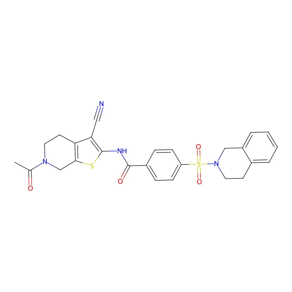 N-(6-acetyl-3-cyano-4,5,6,7-tetrahydrothieno[2,3-c]pyridin-2-yl)-4-((3,4-dihydroisoquinolin-2(1H)-yl)sulfonyl)benzamide molecular structure, CAS 681436-09-9