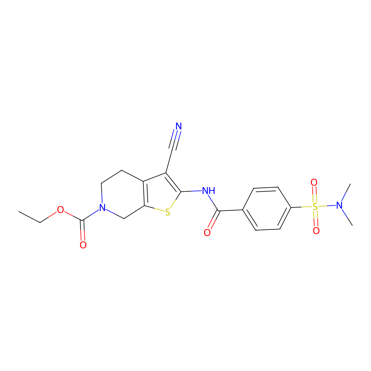 ethyl 3-cyano-2-(4-(N,N-dimethylsulfamoyl)benzamido)-4,5-dihydrothieno[2,3-c]pyridine-6(7H)-carboxylate molecular structure, CAS 681437-23-0