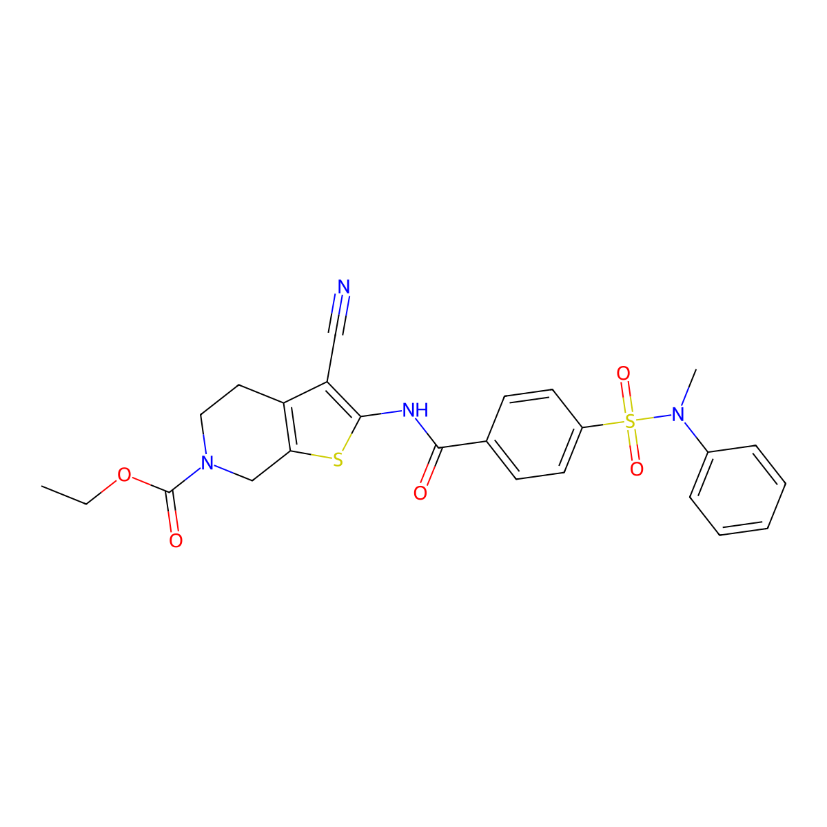 ethyl 3-cyano-2-(4-(N-methyl-N-phenylsulfamoyl)benzamido)-4,5-dihydrothieno[2,3-c]pyridine-6(7H)-carboxylate molecular structure, CAS 681437-33-2