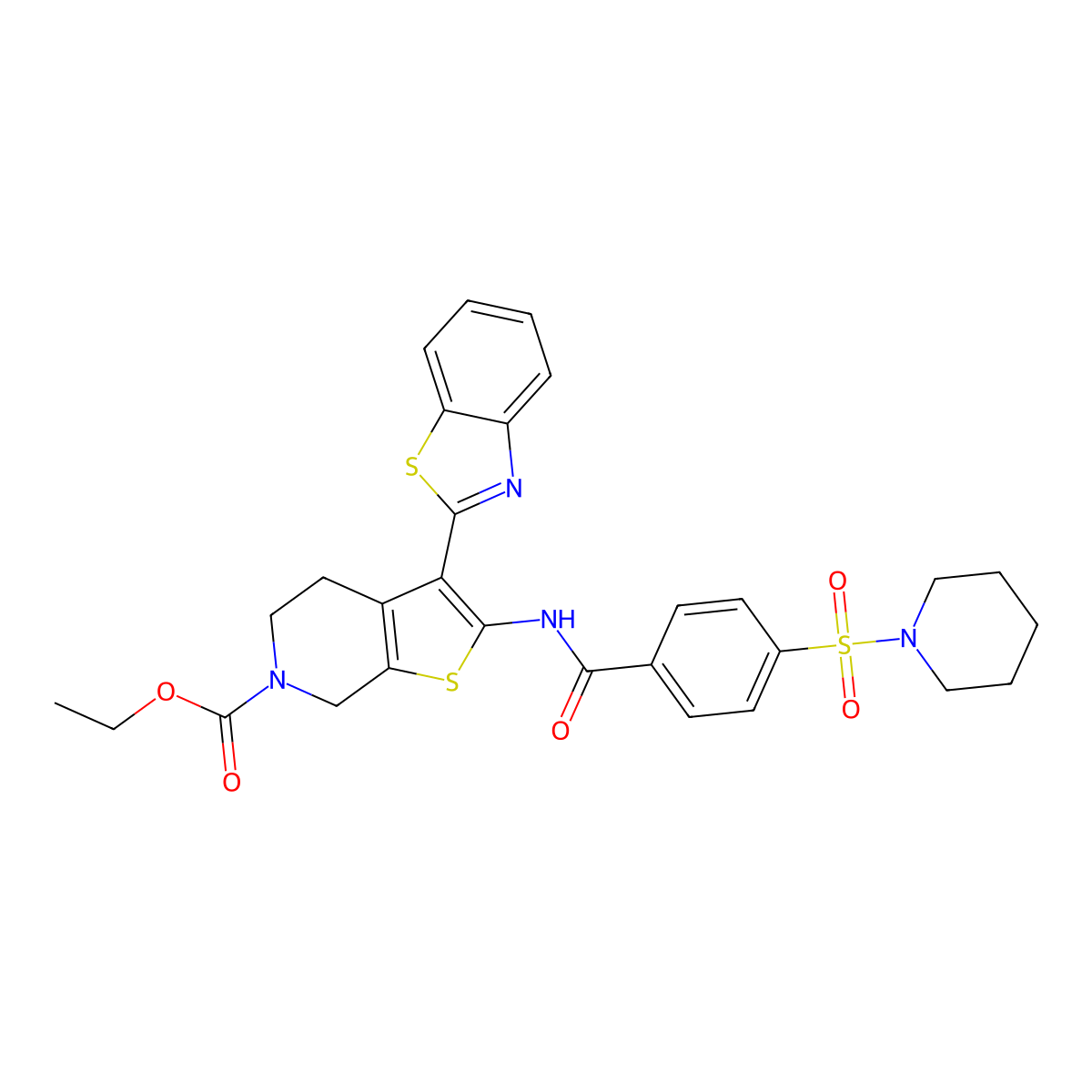 ethyl 3-(benzo[d]thiazol-2-yl)-2-(4-(piperidin-1-ylsulfonyl)benzamido)-4,5-dihydrothieno[2,3-c]pyridine-6(7H)-carboxylate molecular structure, CAS 681438-54-0