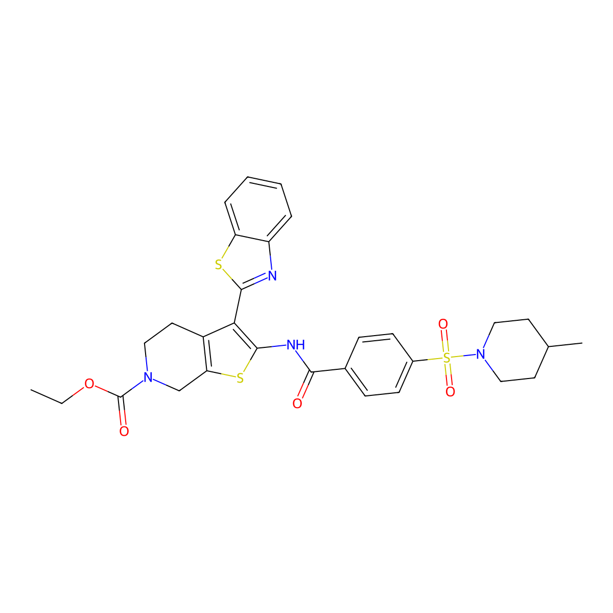 ethyl 3-(benzo[d]thiazol-2-yl)-2-(4-((4-methylpiperidin-1-yl)sulfonyl)benzamido)-4,5-dihydrothieno[2,3-c]pyridine-6(7H)-carboxylate molecular structure, CAS 681438-57-3