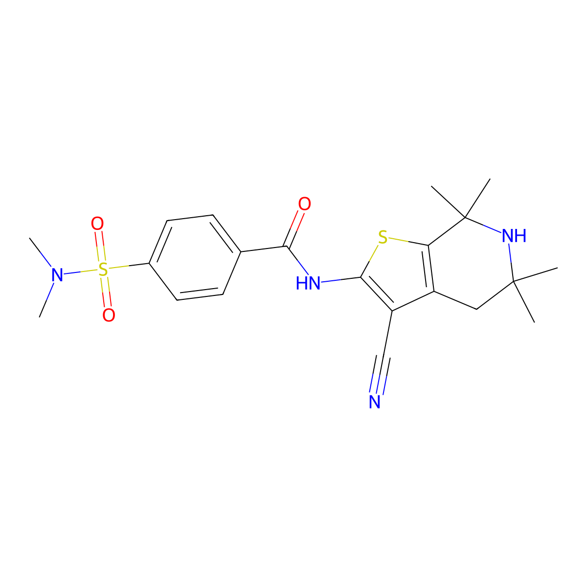N-(3-cyano-5,5,7,7-tetramethyl-4,6-dihydrothieno[2,3-c]pyridin-2-yl)-4-(dimethylsulfamoyl)benzamide molecular structure, CAS 681438-80-2