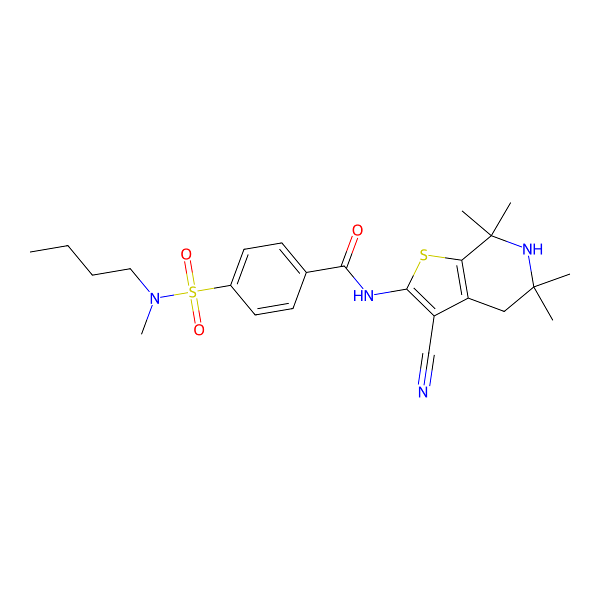 4-(N-butyl-N-methylsulfamoyl)-N-(3-cyano-5,5,7,7-tetramethyl-4,5,6,7-tetrahydrothieno[2,3-c]pyridin-2-yl)benzamide molecular structure, CAS 681438-85-7