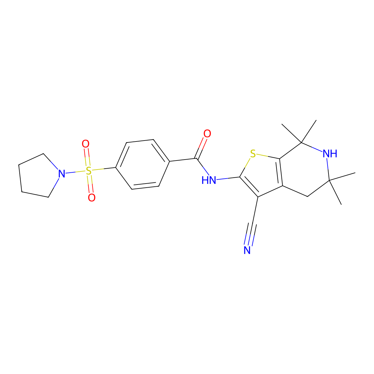 N-(3-cyano-5,5,7,7-tetramethyl-4,5,6,7-tetrahydrothieno[2,3-c]pyridin-2-yl)-4-(pyrrolidin-1-ylsulfonyl)benzamide molecular structure, CAS 681438-91-5