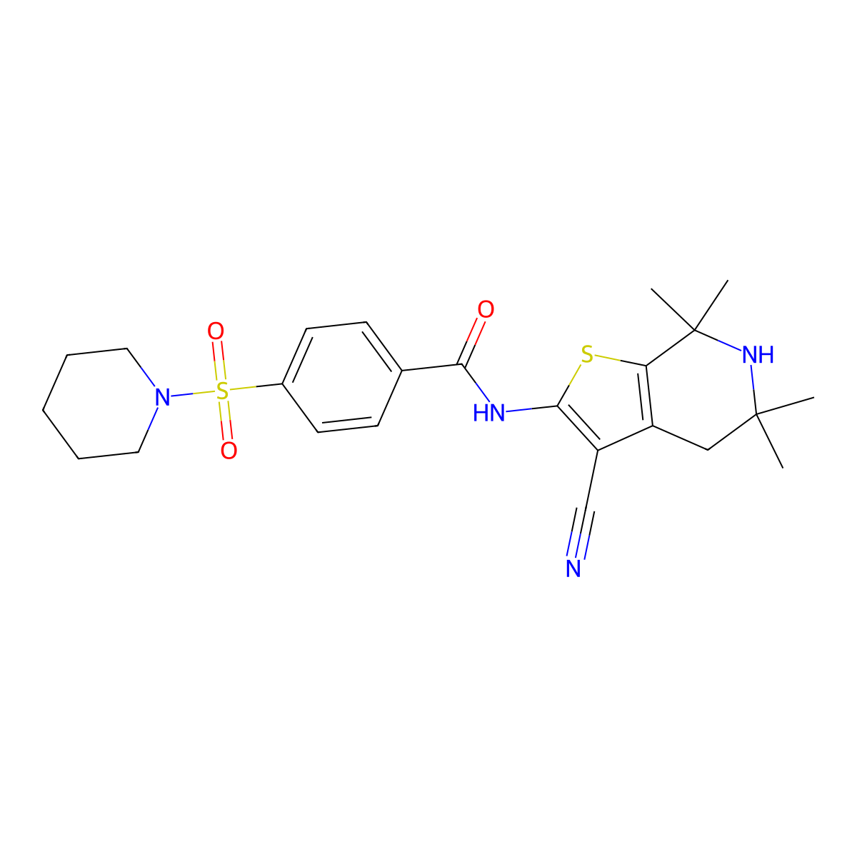 N-(3-cyano-5,5,7,7-tetramethyl-4,5,6,7-tetrahydrothieno[2,3-c]pyridin-2-yl)-4-(piperidin-1-ylsulfonyl)benzamide molecular structure, CAS 681438-92-6