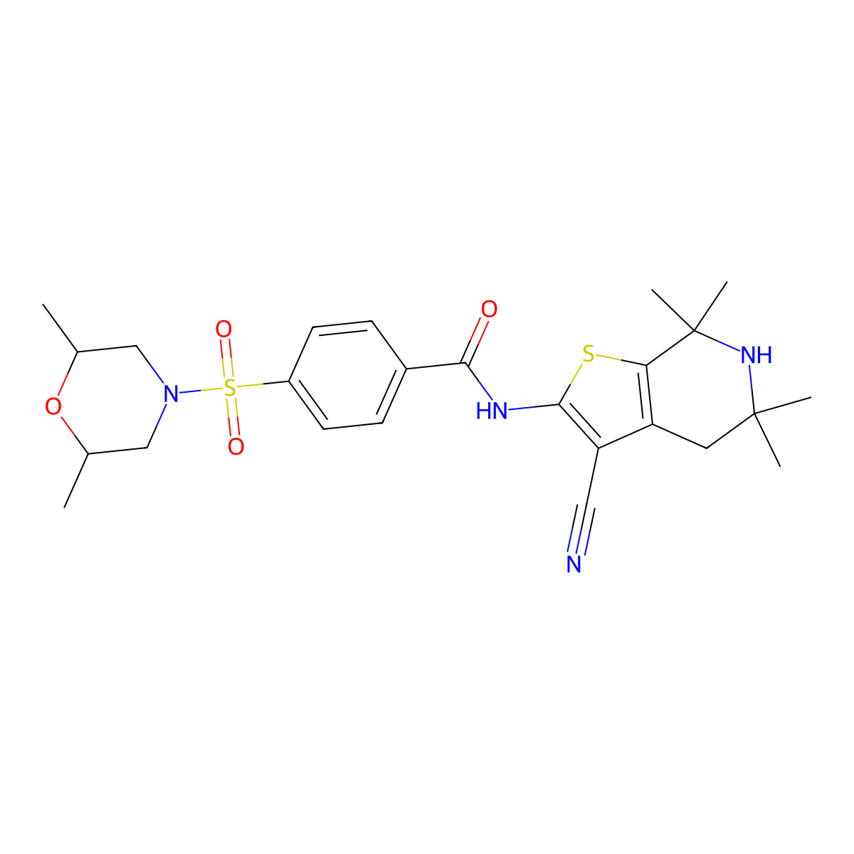 N-(3-cyano-5,5,7,7-tetramethyl-4,5,6,7-tetrahydrothieno[2,3-c]pyridin-2-yl)-4-((2,6-dimethylmorpholino)sulfonyl)benzamide molecular structure, CAS 681438-97-1