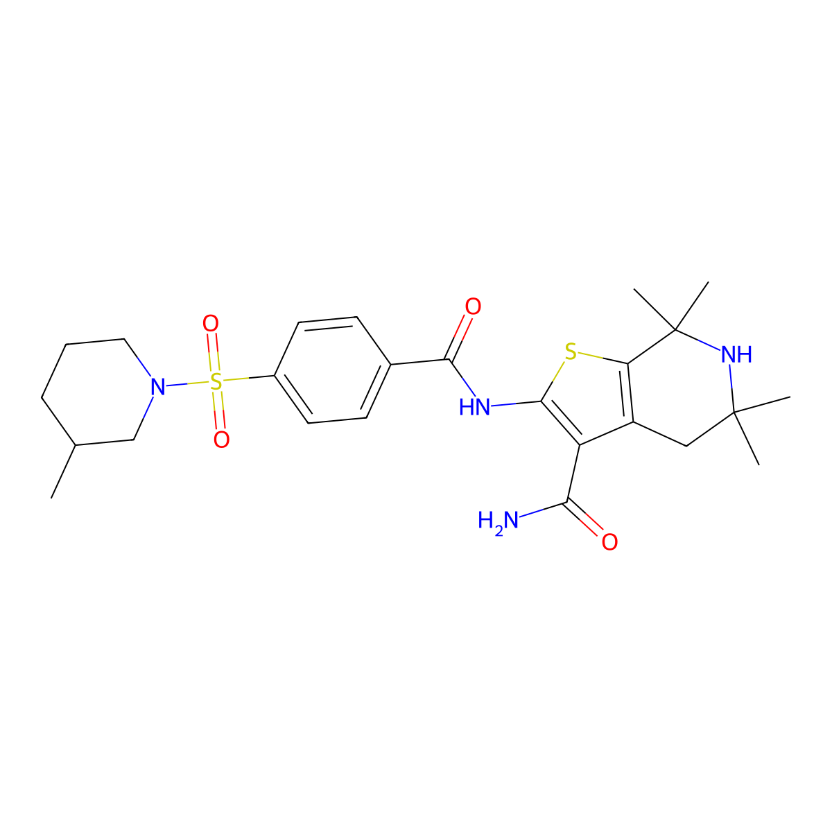 5,5,7,7-Tetramethyl-2-[[4-(3-methylpiperidin-1-yl)sulfonylbenzoyl]amino]-4,6-dihydrothieno[2,3-c]pyridine-3-carboxamide molecular structure, CAS 681439-09-8