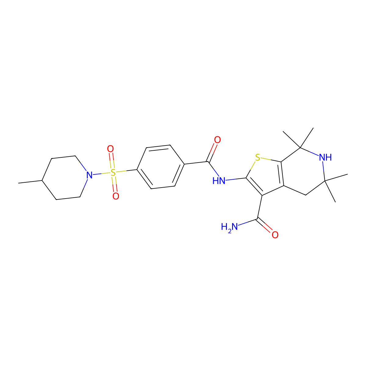 5,5,7,7-Tetramethyl-2-(4-((4-methylpiperidin-1-yl)sulfonyl)benzamido)-4,5,6,7-tetrahydrothieno[2,3-c]pyridine-3-carboxamide molecular structure, CAS 681439-10-1