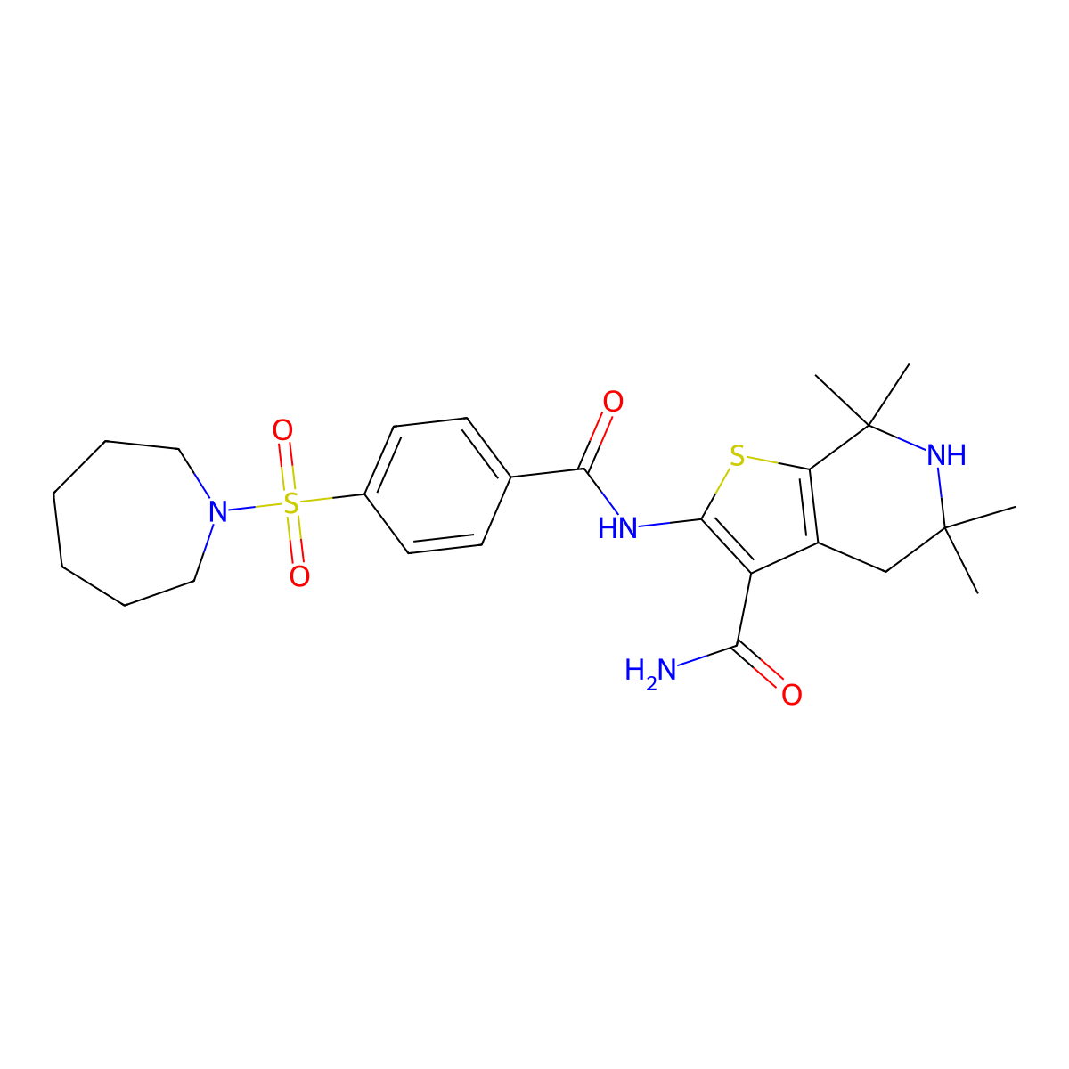 2-(4-(Azepan-1-ylsulfonyl)benzamido)-5,5,7,7-tetramethyl-4,5,6,7-tetrahydrothieno[2,3-c]pyridine-3-carboxamide molecular structure, CAS 681439-16-7