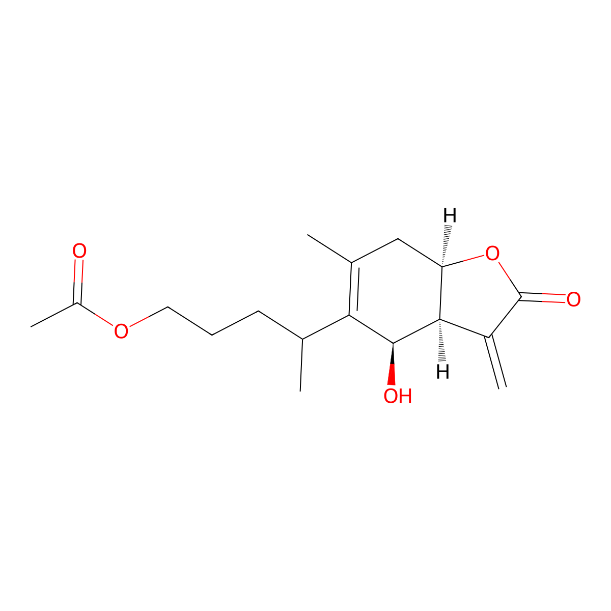 4-[(3aS,4R,7aR)-4-hydroxy-6-methyl-3-methylidene-2-oxo-3a,4,7,7a-tetrahydro-1-benzofuran-5-yl]pentyl acetate molecular structure, CAS 681457-46-5