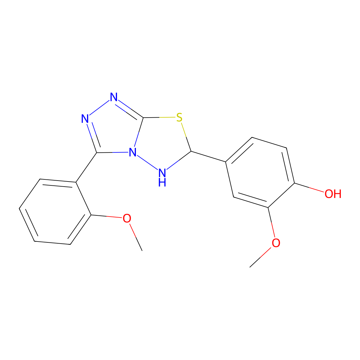 2-Methoxy-4-[3-(2-methoxyphenyl)-5,6-dihydro-[1,2,4]triazolo[3,4-b][1,3,4]thiadiazol-6-yl]phenol molecular structure, CAS 681458-46-8