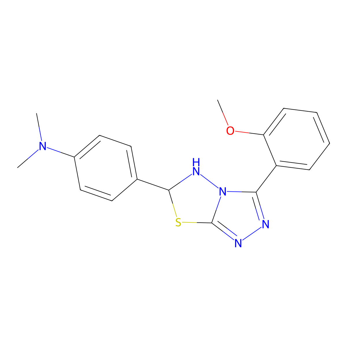 4-[3-(2-methoxyphenyl)-5,6-dihydro-[1,2,4]triazolo[3,4-b][1,3,4]thiadiazol-6-yl]-N,N-dimethylaniline molecular structure, CAS 681458-49-1