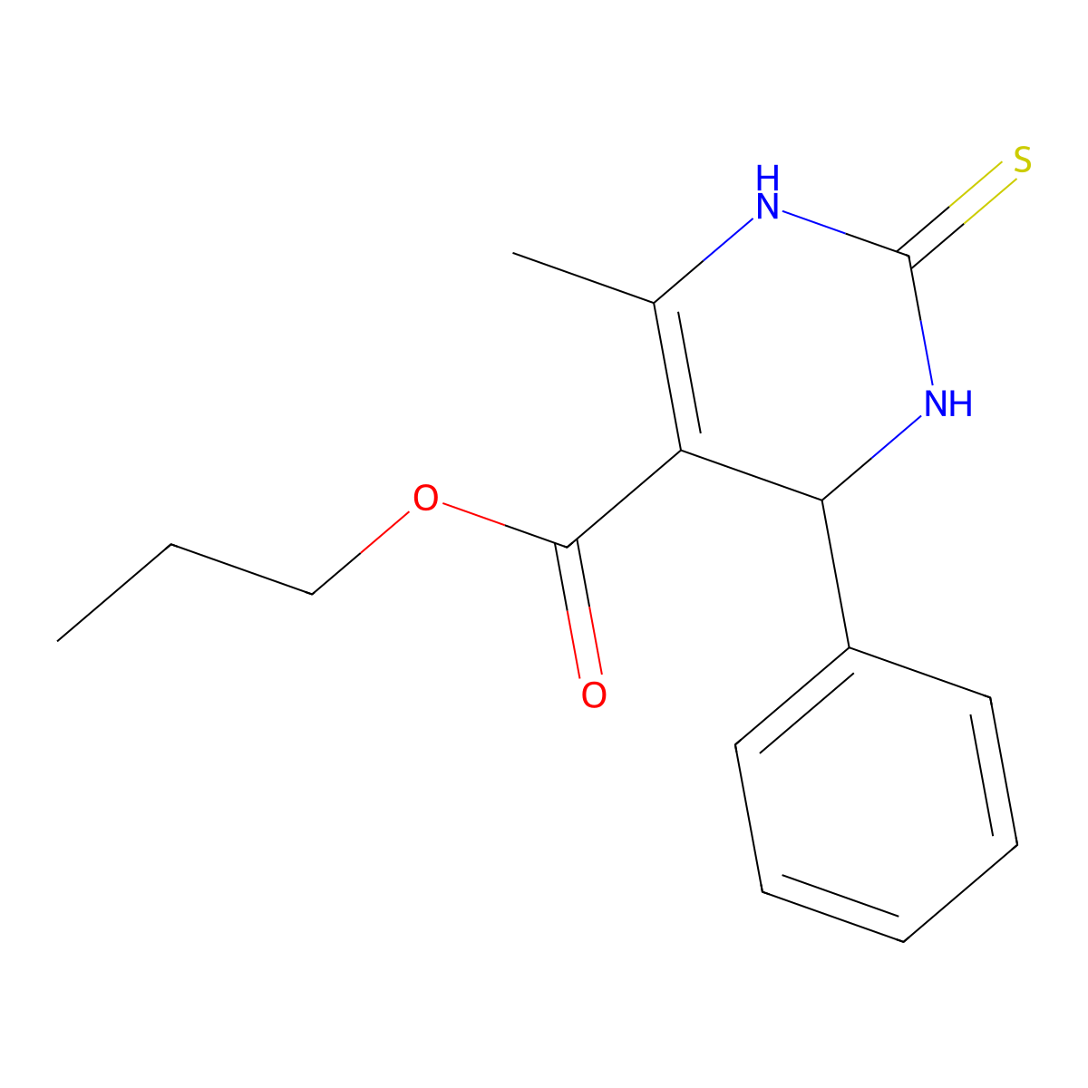propyl 6-methyl-4-phenyl-2-sulfanylidene-3,4-dihydro-1H-pyrimidine-5-carboxylate molecular structure, CAS 681459-91-6