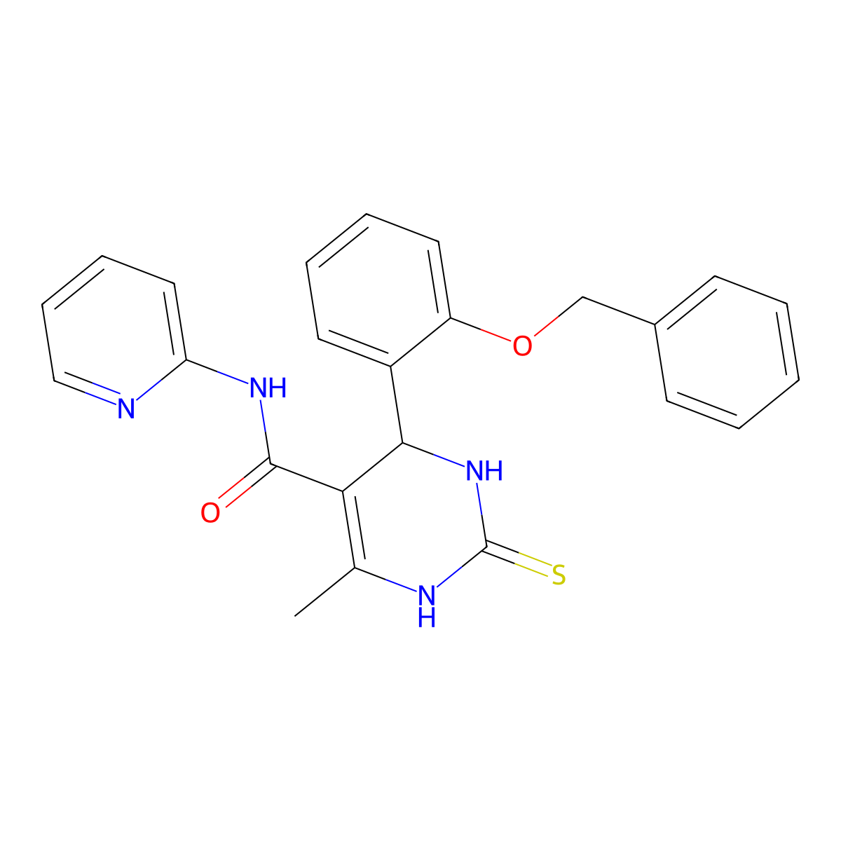 4-(2-(benzyloxy)phenyl)-6-methyl-N-(pyridin-2-yl)-2-thioxo-1,2,3,4-tetrahydropyrimidine-5-carboxamide molecular structure, CAS 681471-18-1