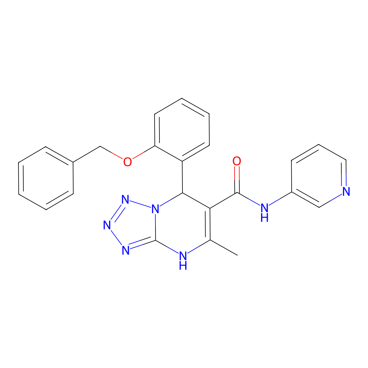 7-(2-(benzyloxy)phenyl)-5-methyl-N-(pyridin-3-yl)-4,7-dihydrotetrazolo[1,5-a]pyrimidine-6-carboxamide molecular structure, CAS 681471-91-0