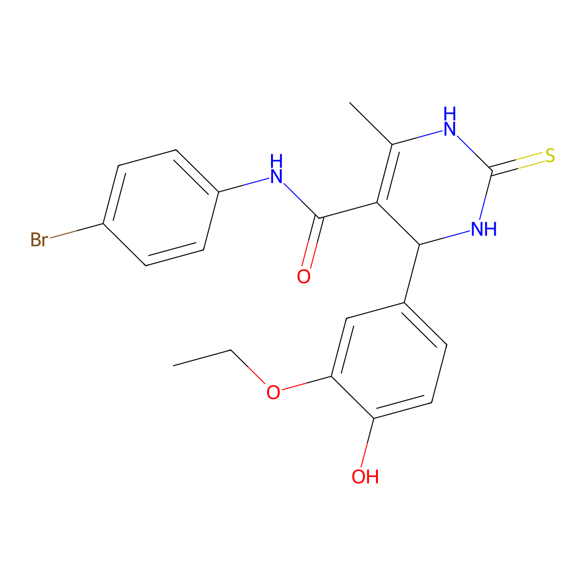 N-(4-bromophenyl)-4-(3-ethoxy-4-hydroxyphenyl)-6-methyl-2-thioxo-1,2,3,4-tetrahydropyrimidine-5-carboxamide molecular structure, CAS 681476-62-0