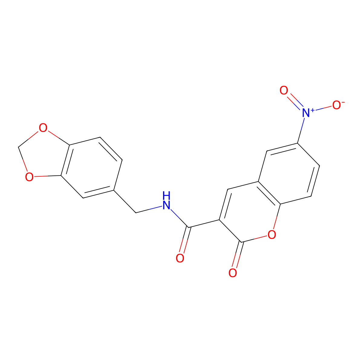N-(benzo[d][1,3]dioxol-5-ylmethyl)-6-nitro-2-oxo-2H-chromene-3-carboxamide molecular structure, CAS 681479-64-1