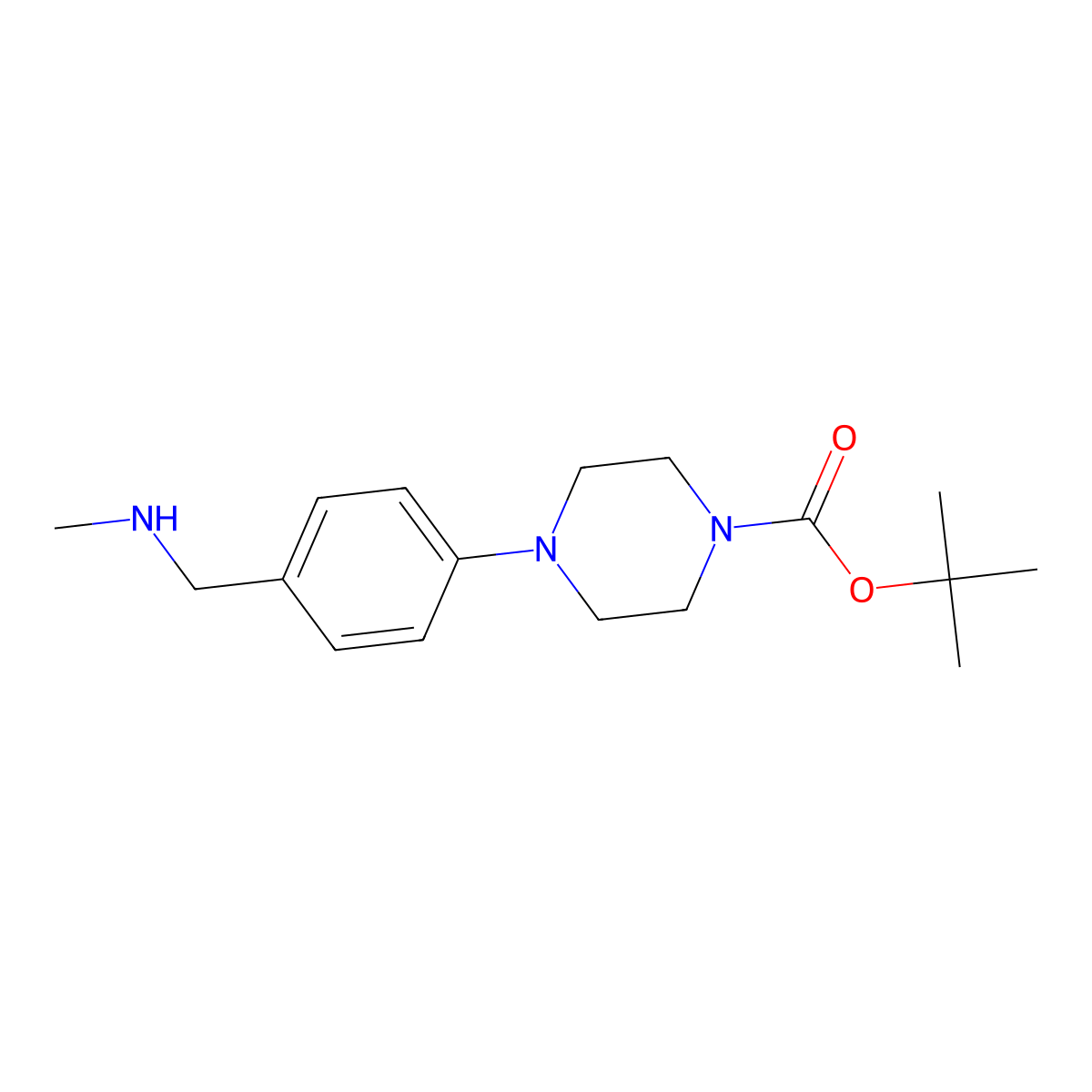 Tert-butyl 4-{4-[(methylamino)methyl]phenyl}piperazine-1-carboxylate molecular structure, CAS 681508-91-8