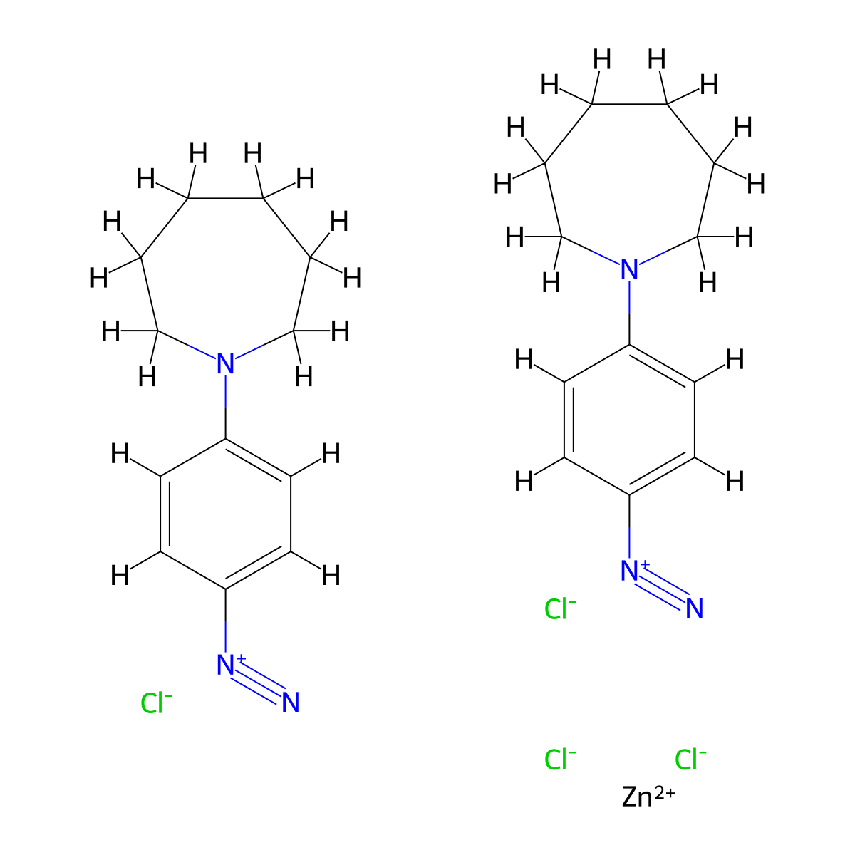 Benzenediazonium, 4-(hexahydro-1H-azepin-1-yl)-, (T-4)-tetrachlorozincate(2-) (2:1) molecular structure, CAS 68155-74-8