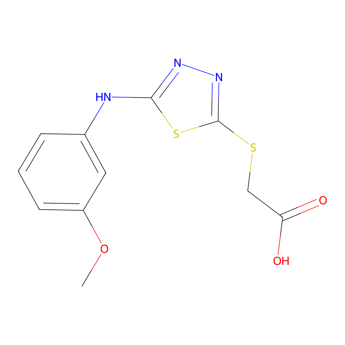 ({5-[(3-Methoxyphenyl)amino]-1,3,4-thiadiazol-2-yl}thio)acetic acid molecular structure, CAS 68161-40-0