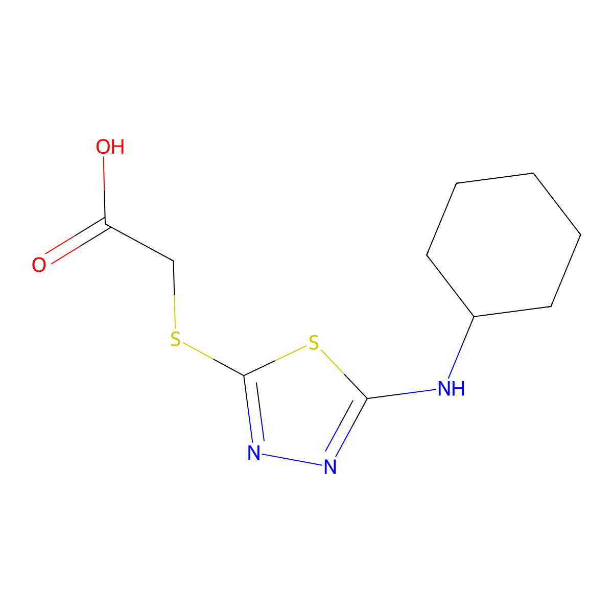 {[5-(Cyclohexylamino)-1,3,4-thiadiazol-2-yl]thio}acetic acid molecular structure, CAS 68161-57-9