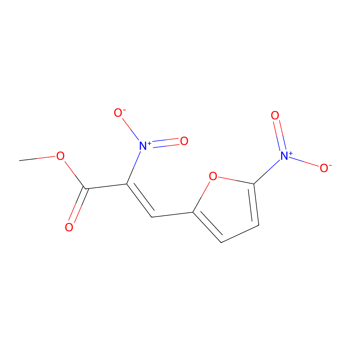 2-Propenoic acid, 2-nitro-3-(5-nitro-2-furanyl)-, methyl ester molecular structure, CAS 68162-37-8