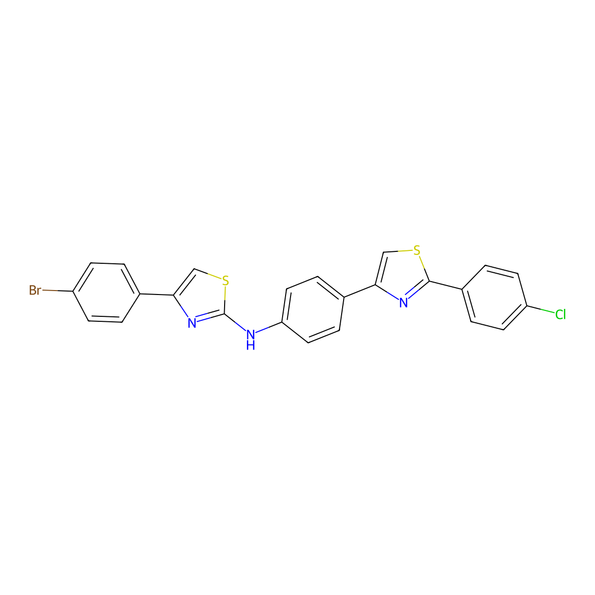2-Thiazolamine, 4-(4-bromophenyl)-N-(4-(2-(4-chlorophenyl)-4-thiazolyl)phenyl)- molecular structure, CAS 68173-72-8