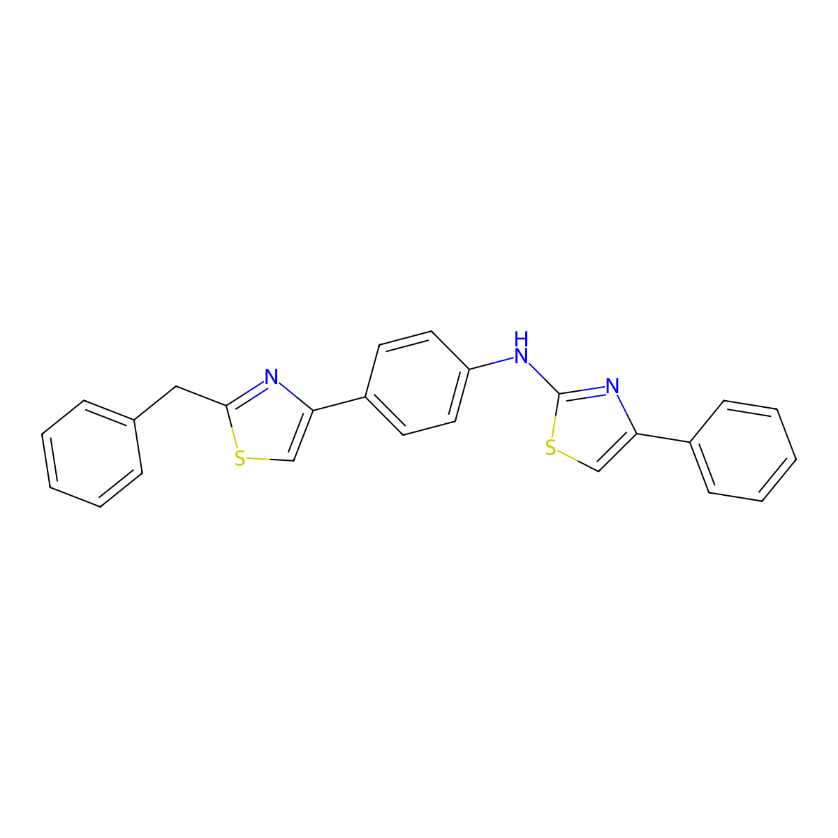 2-Thiazolamine, 4-phenyl-N-(4-(2-(phenylmethyl)-4-thiazolyl)phenyl)- molecular structure, CAS 68173-79-5