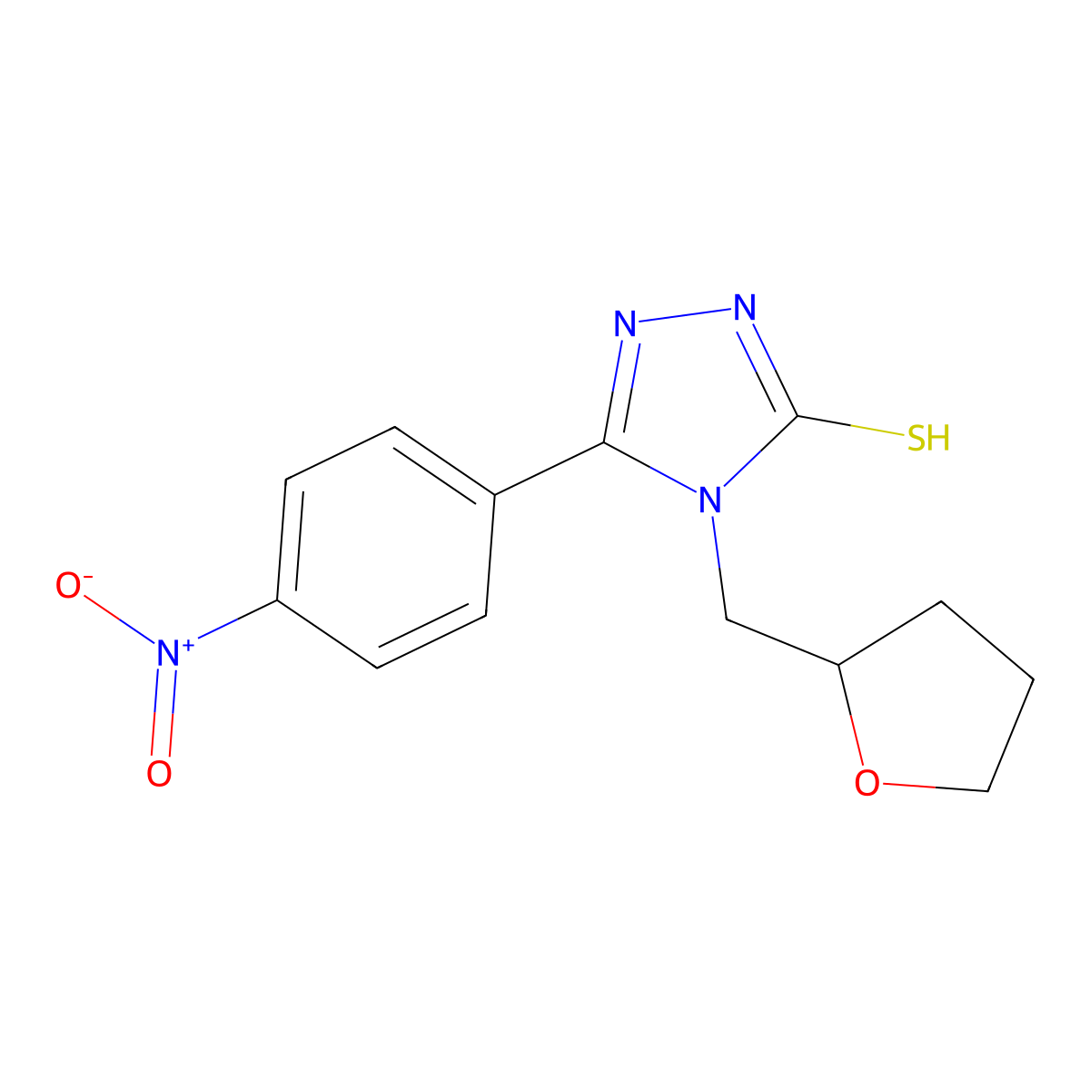 5-(4-Nitrophenyl)-4-((tetrahydrofuran-2-yl)methyl)-4H-1,2,4-triazole-3-thiol molecular structure, CAS 681834-69-5