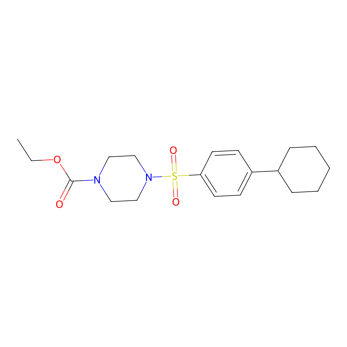 Piperazine-1-carboxylic acid, 4-(4-cyclohexylbenzenesulfonyl)-, ethyl ester molecular structure, CAS 681837-76-3
