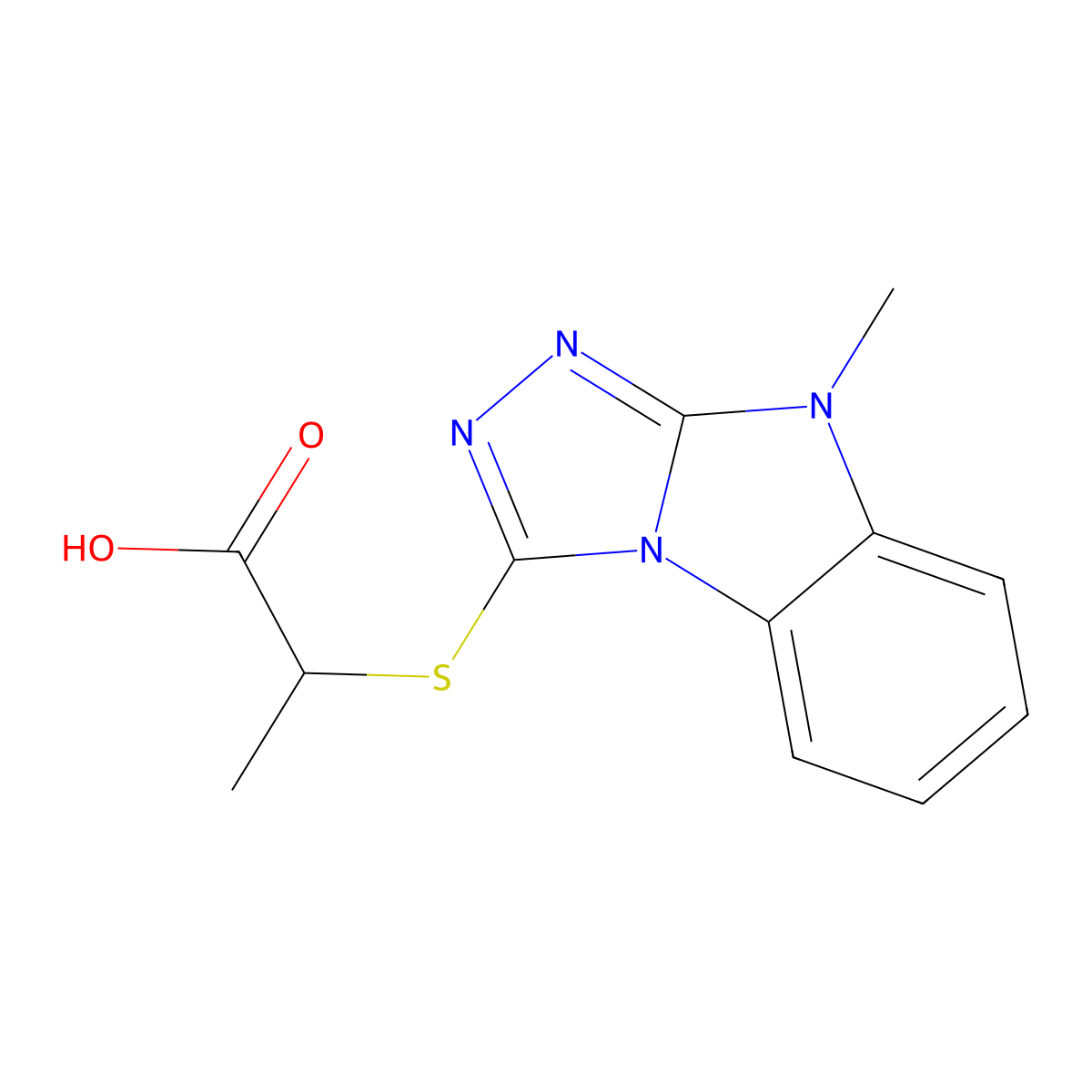 Propanoic acid, 2-[(9-methyl-9H-1,2,4-triazolo[4,3-a]benzimidazol-3-yl)thio]- molecular structure, CAS 681838-50-6