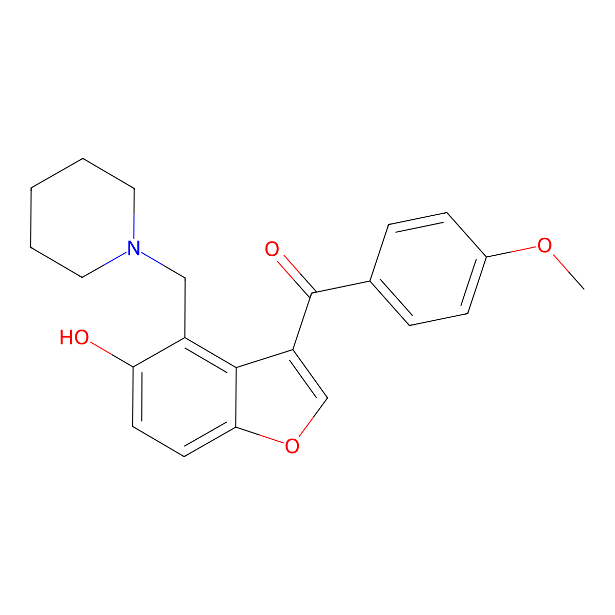 [5-Hydroxy-4-(piperidin-1-ylmethyl)-1-benzofuran-3-yl]-(4-methoxyphenyl)methanone molecular structure, CAS 681838-72-2
